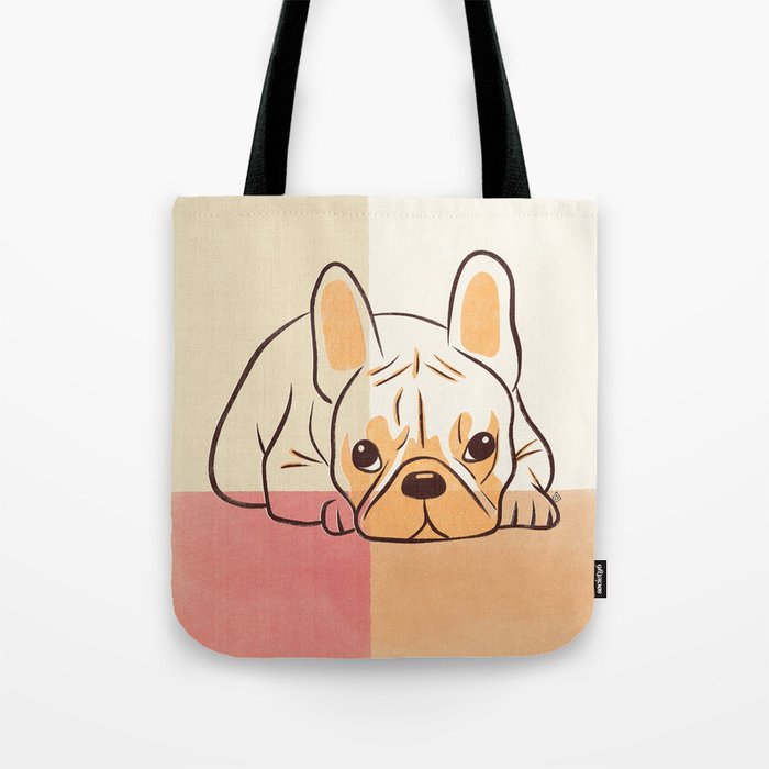 Adorable French Bulldog - Playful Dog Design in Neutral Tones Tote Bag Gallery Image 1