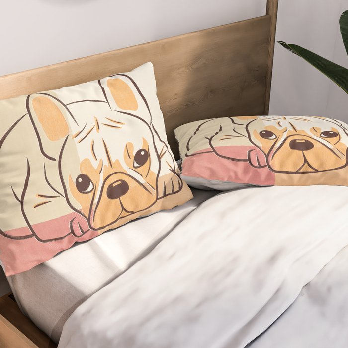 Adorable French Bulldog - Playful Dog Design in Neutral Tones Pillow Sham Gallery Image 2