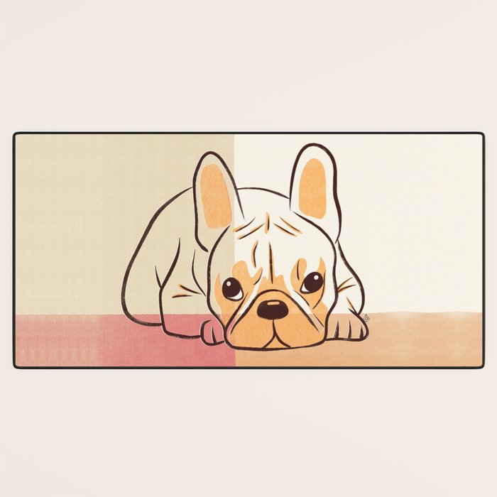 Adorable French Bulldog - Playful Dog Design in Neutral Tones Desk Mat Gallery Image 3