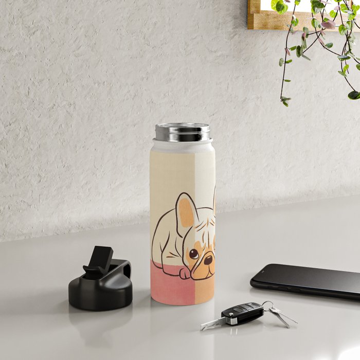 Adorable French Bulldog - Playful Dog Design in Neutral Tones Water Bottle Gallery Image 4