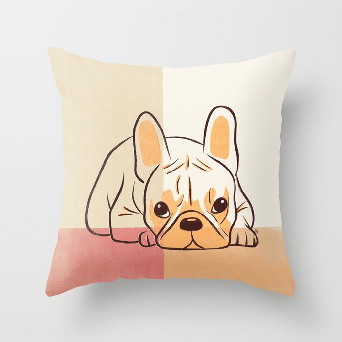 Adorable French Bulldog - Playful Dog Design in Neutral Tones Throw Pillow Gallery Image 1