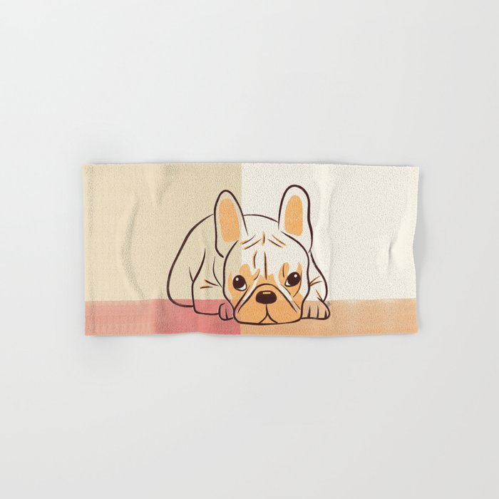 Adorable French Bulldog - Playful Dog Design in Neutral Tones Bath Towel Gallery Image 1