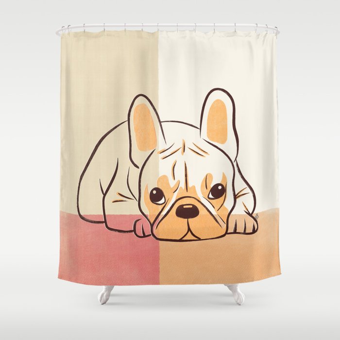 Adorable French Bulldog - Playful Dog Design in Neutral Tones Shower Curtain Gallery Image 1