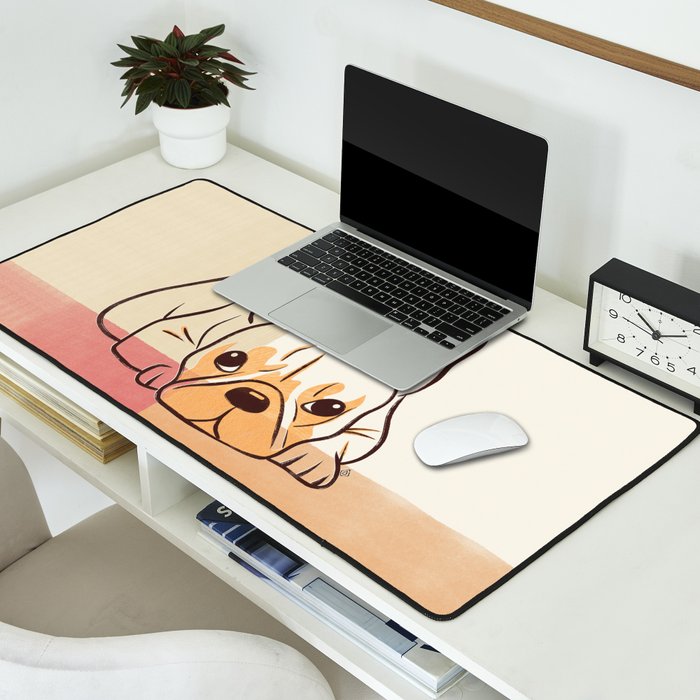 Adorable French Bulldog - Playful Dog Design in Neutral Tones Desk Mat Gallery Image 2