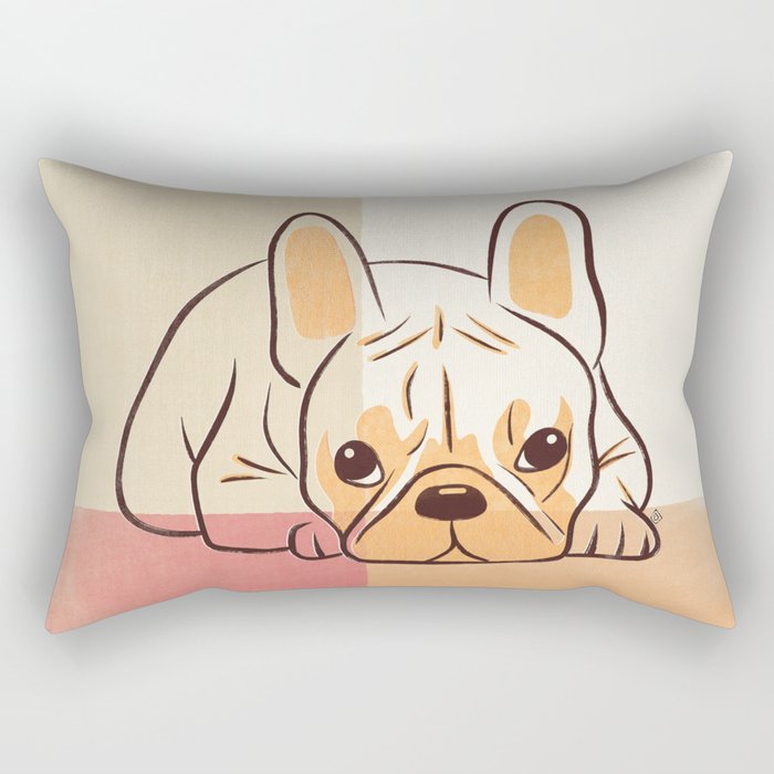 Adorable French Bulldog - Playful Dog Design in Neutral Tones Rectangular Pillow Gallery Image 2