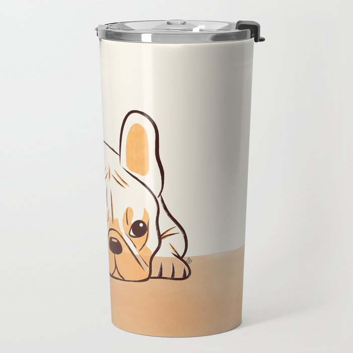 Adorable French Bulldog - Playful Dog Design in Neutral Tones Travel Mug Gallery Image 2
