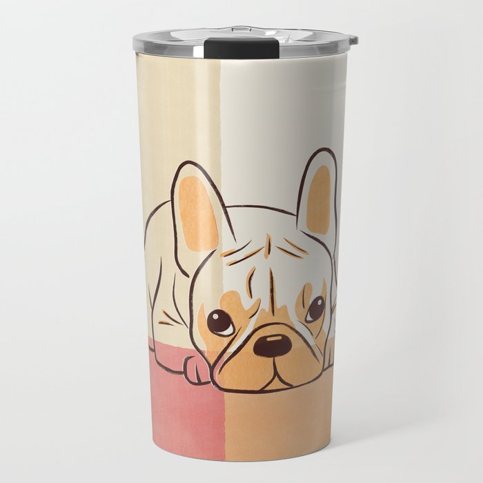Adorable French Bulldog - Playful Dog Design in Neutral Tones Travel Mug Gallery Image 1