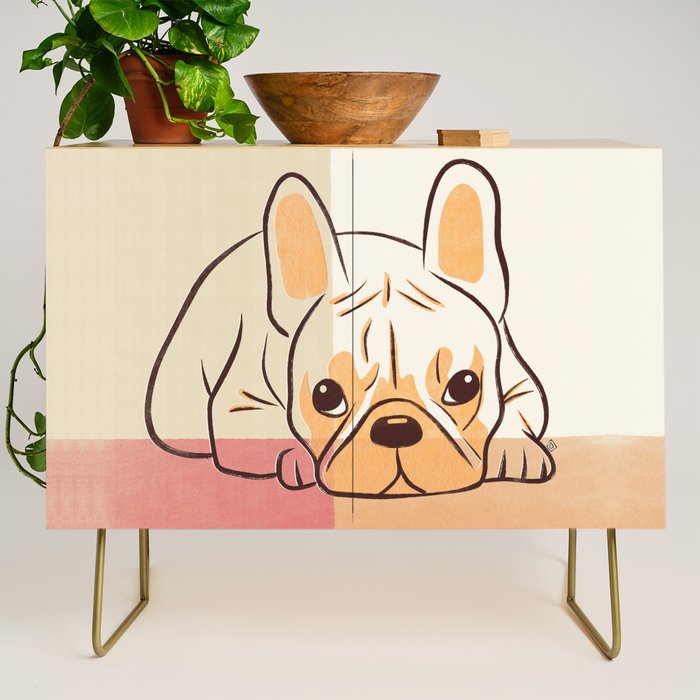 Adorable French Bulldog - Playful Dog Design in Neutral Tones Credenza Gallery Image 1