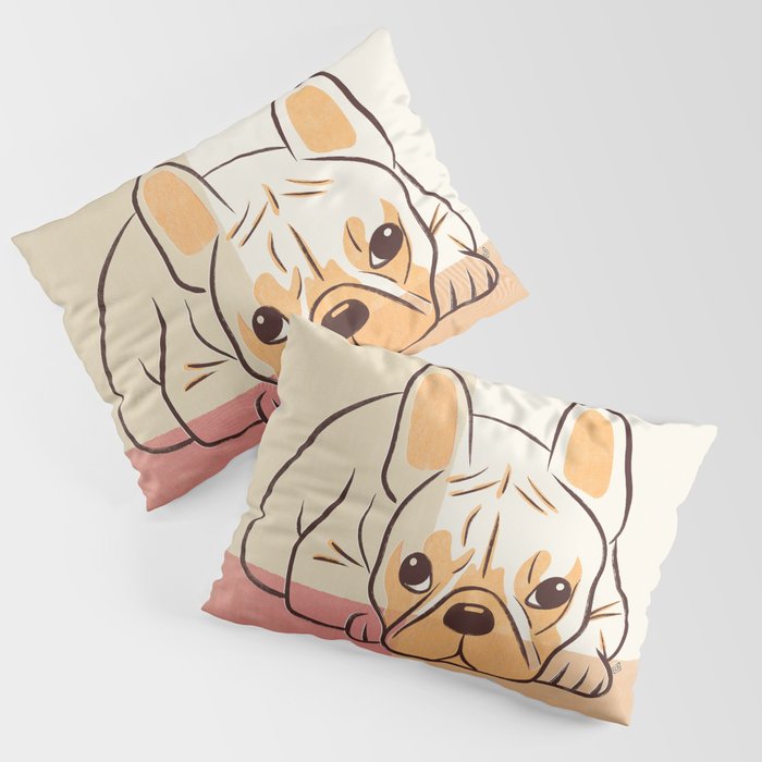 Adorable French Bulldog - Playful Dog Design in Neutral Tones Pillow Sham Gallery Image 1