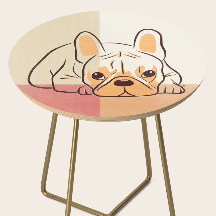 Adorable French Bulldog - Playful Dog Design in Neutral Tones Side Table Gallery Image 2