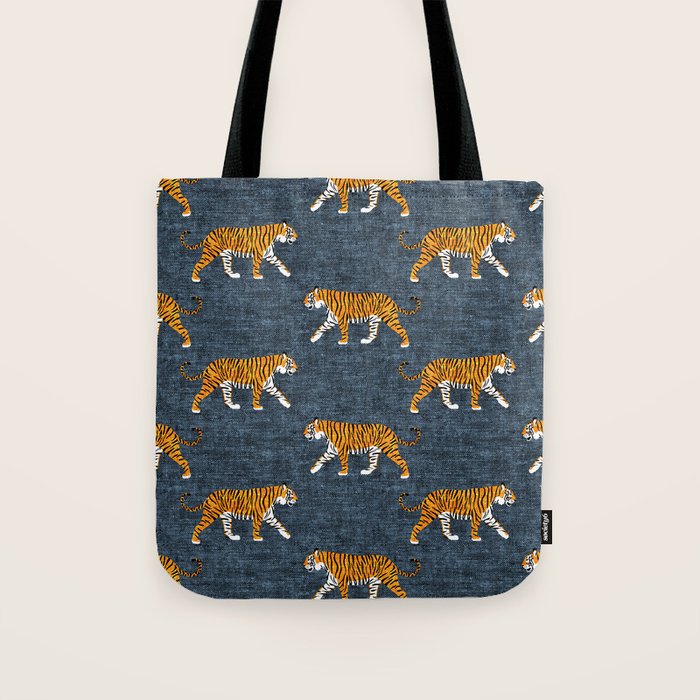 walking tigers - blue Tote Bag Gallery Image 1