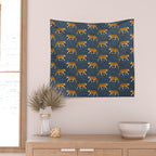 walking tigers - blue Wall Tapestry Gallery Image 2