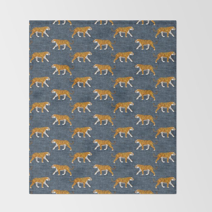 walking tigers - blue Throw Blanket Gallery Image 2