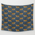 walking tigers - blue Wall Tapestry Gallery Image 4