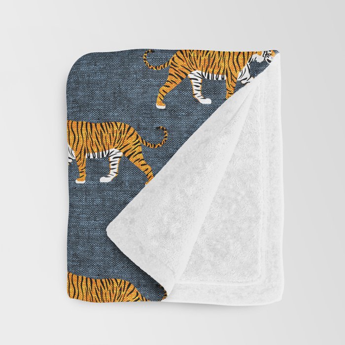 walking tigers - blue Throw Blanket Gallery Image 3