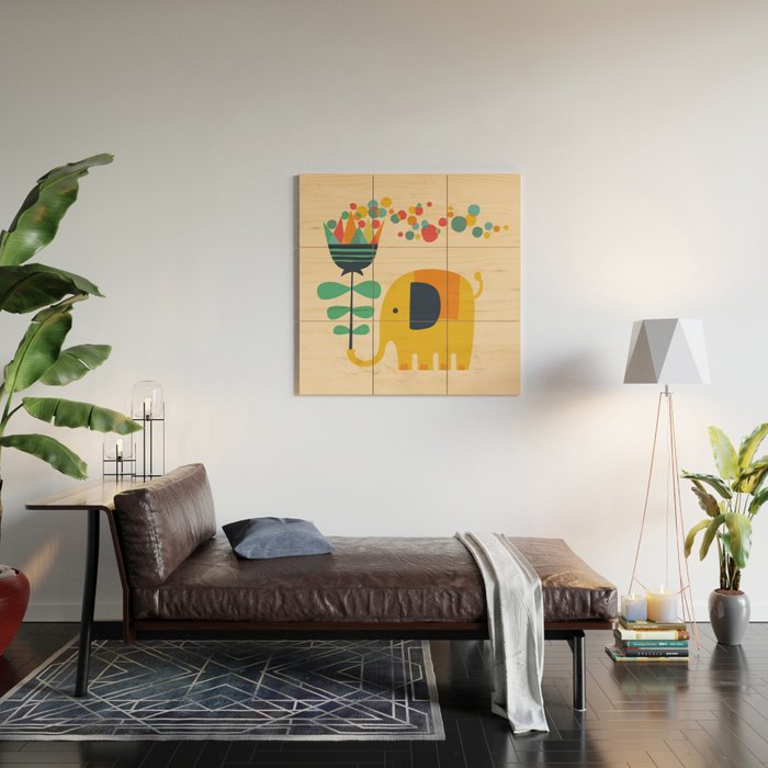 Elephant with giant flower Wood Wall Art Gallery Image 2