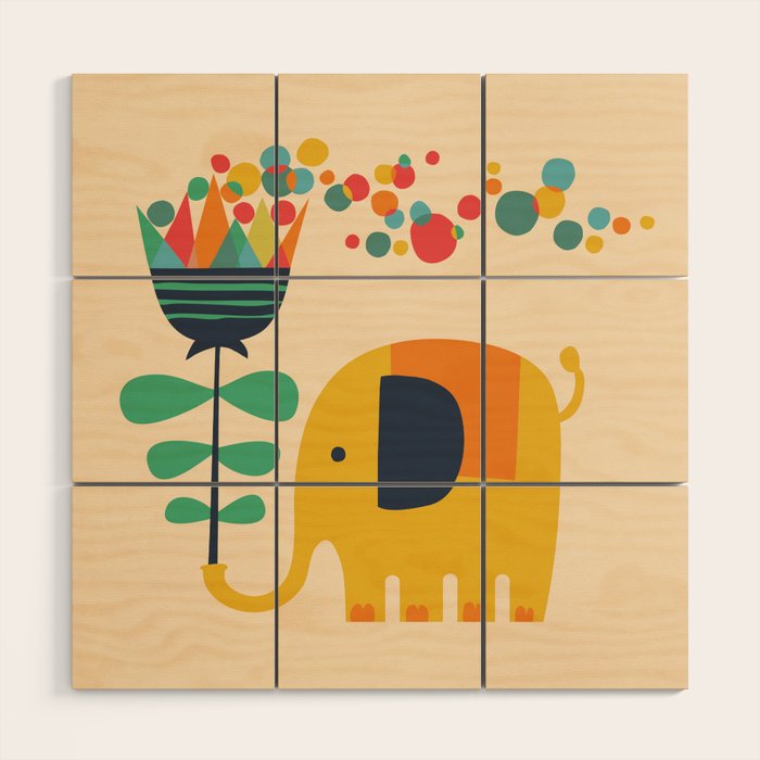 Elephant with giant flower Wood Wall Art Gallery Image 1