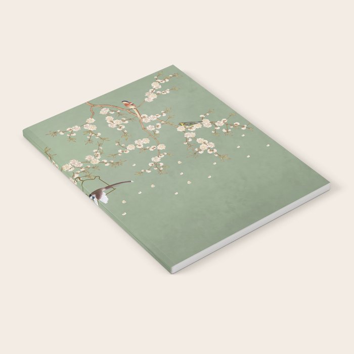 Chinoiserie Sage Green Cherry Blossom Bird Garden Notebook Gallery Image 1
