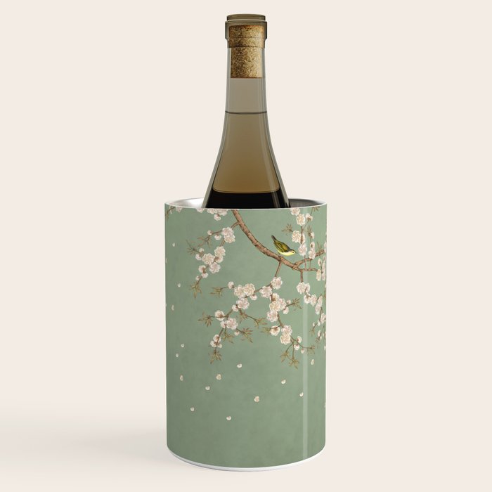 Chinoiserie Sage Green Cherry Blossom Bird Garden Wine Chiller Gallery Image 2