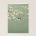 Chinoiserie Sage Green Cherry Blossom Bird Garden Stationery Card Gallery Image 2