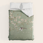 Chinoiserie Sage Green Cherry Blossom Bird Garden Duvet Cover Gallery Image 6