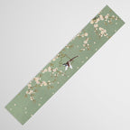 Chinoiserie Sage Green Cherry Blossom Bird Garden Table Runner Gallery Image 3