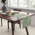 Chinoiserie Sage Green Cherry Blossom Bird Garden Table Runner Gallery Image 2