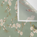 Chinoiserie Sage Green Cherry Blossom Bird Garden Wall Tapestry Gallery Image 3