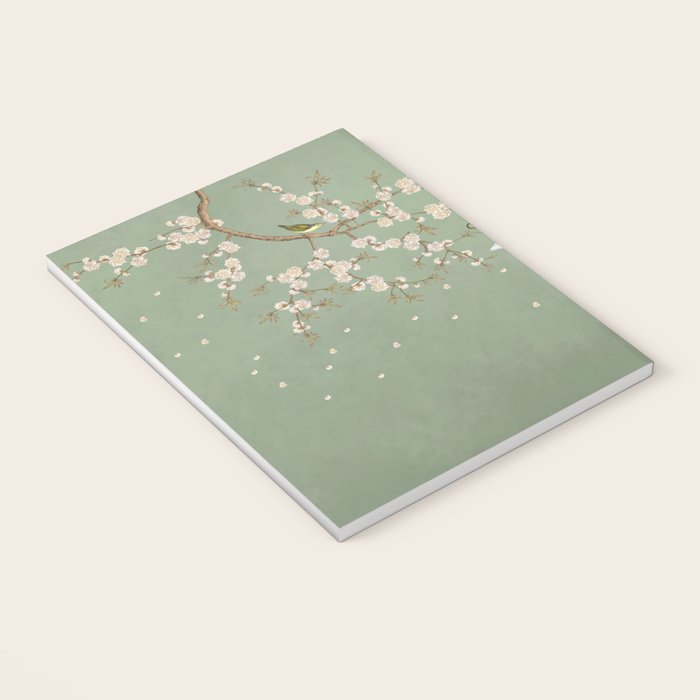 Chinoiserie Sage Green Cherry Blossom Bird Garden Notebook Gallery Image 3