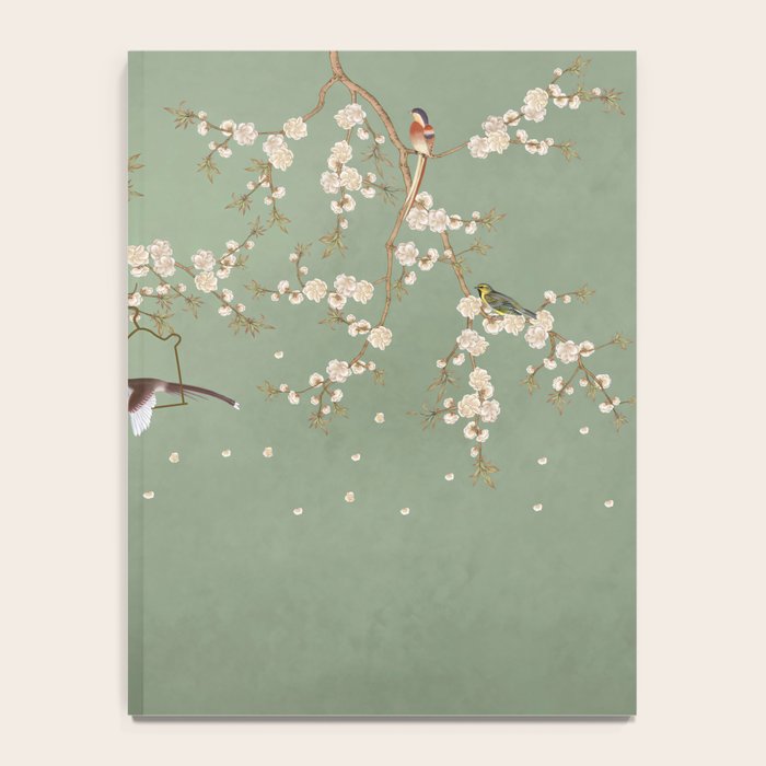 Chinoiserie Sage Green Cherry Blossom Bird Garden Notebook Gallery Image 4
