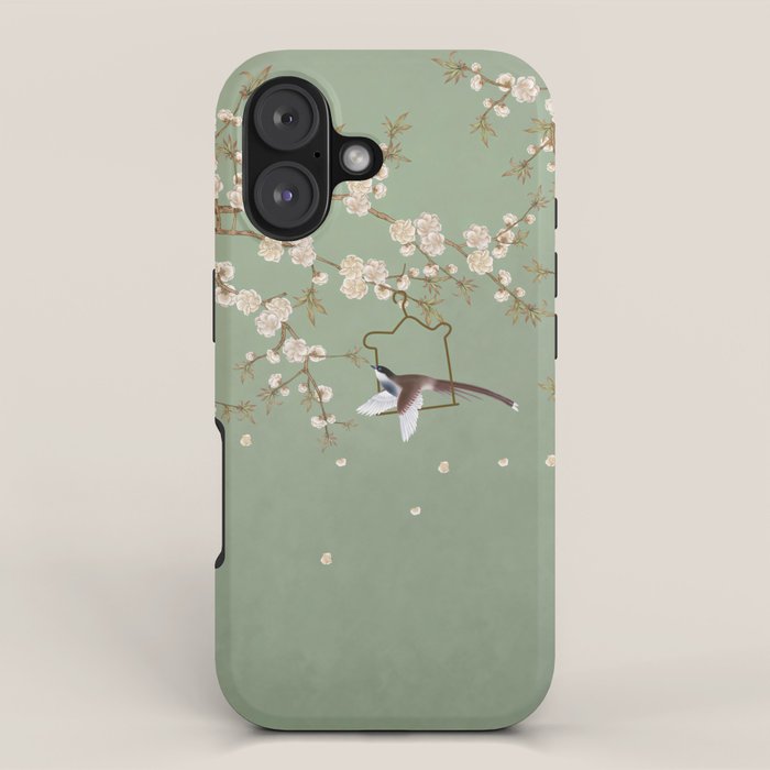 Chinoiserie Sage Green Cherry Blossom Bird Garden iPhone Case Gallery Image 1