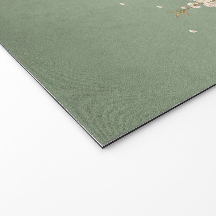Chinoiserie Sage Green Cherry Blossom Bird Garden Welcome Mat Gallery Image 2