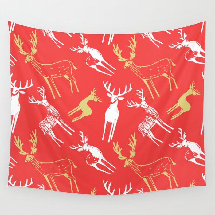 Red christmas reindeer animal pattern Wall Tapestry Gallery Image 4