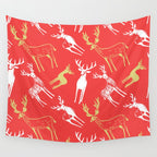 Red christmas reindeer animal pattern Wall Tapestry Gallery Image 4