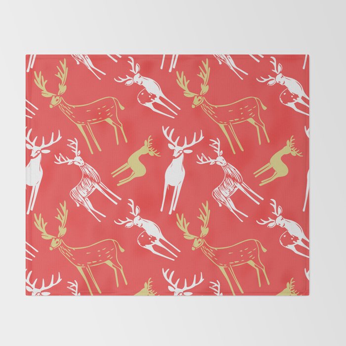 Red christmas reindeer animal pattern Throw Blanket Gallery Image 2