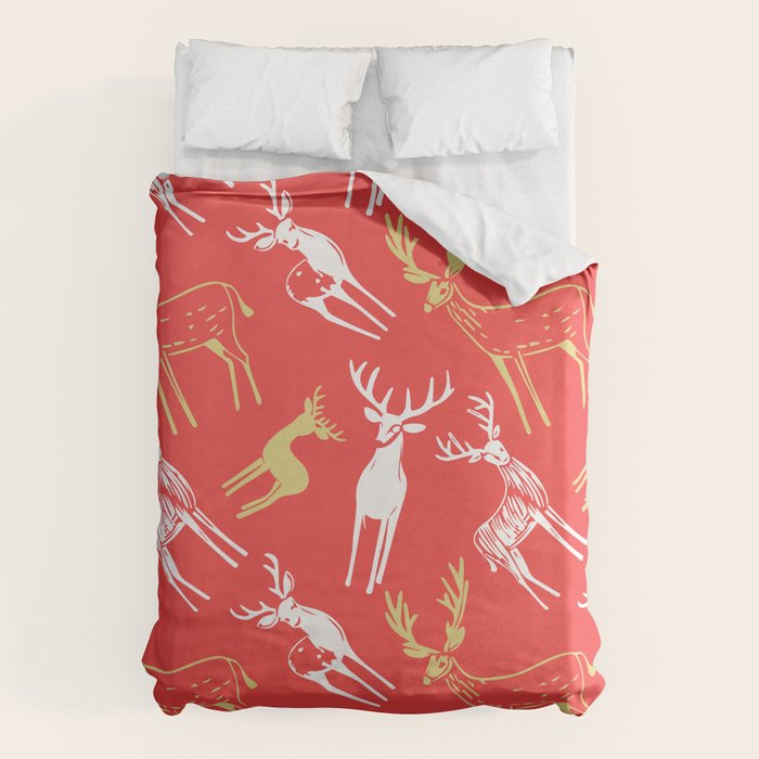 Red christmas reindeer animal pattern Duvet Cover Gallery Image 6