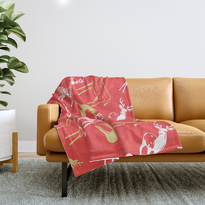 Red christmas reindeer animal pattern Throw Blanket Gallery Image 1