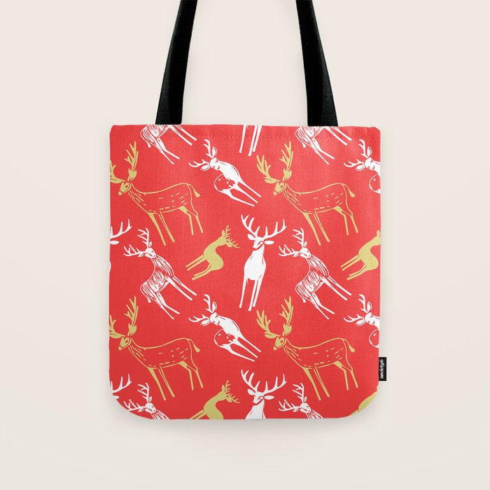 Red christmas reindeer animal pattern Tote Bag Gallery Image 1