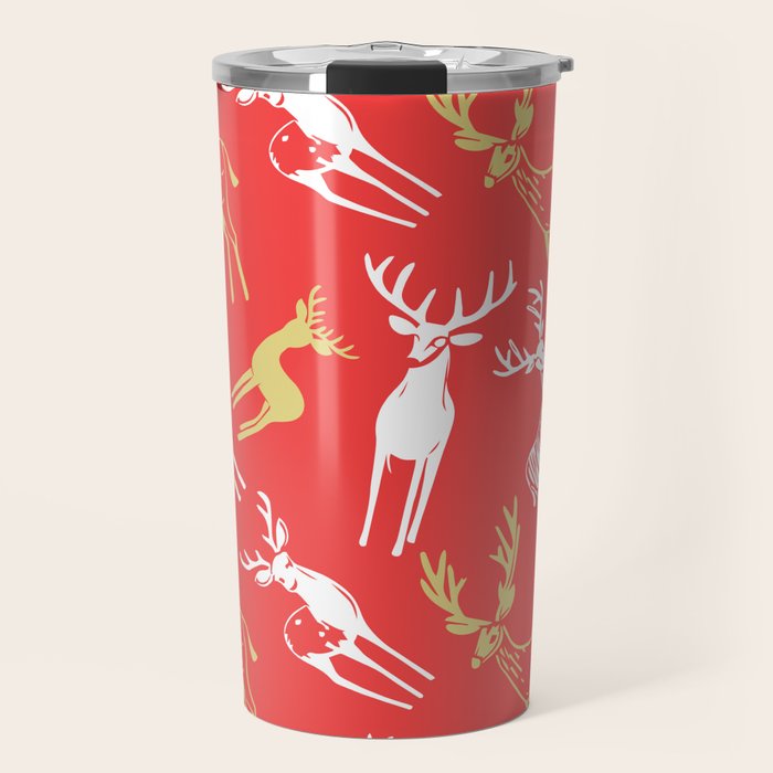 Red christmas reindeer animal pattern Travel Mug Gallery Image 1