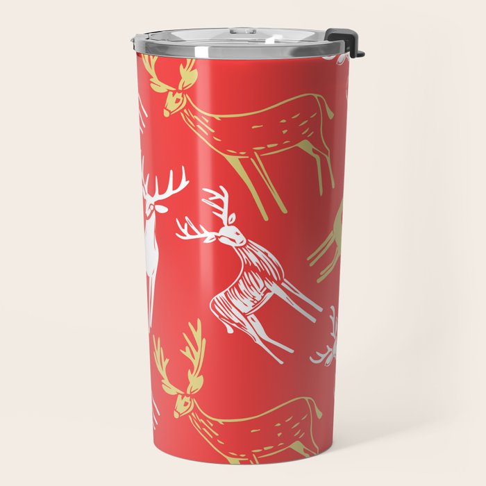 Red christmas reindeer animal pattern Travel Mug Gallery Image 2