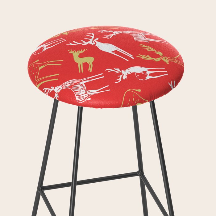 Red christmas reindeer animal pattern Stool Gallery Image 2