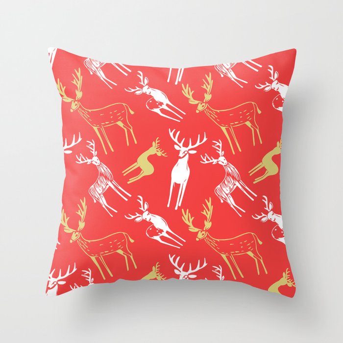 Red christmas reindeer animal pattern Throw Pillow Gallery Image 6