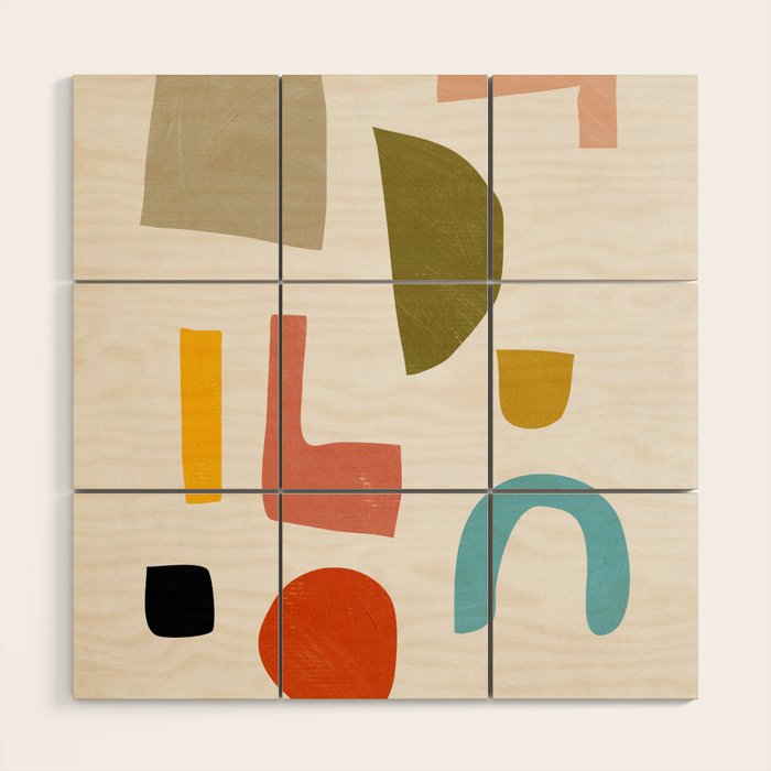 Modern Minimalist Shapes Digital Cut Out Artwork Wood Wall Art Gallery Image 1
