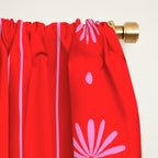 Daisy Stripes Pattern in Preppy Pink and Red Window Curtain Gallery Image 2