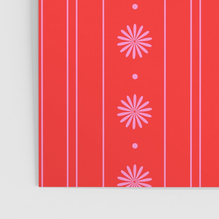 Daisy Stripes Pattern in Preppy Pink and Red Poster Gallery Image 3