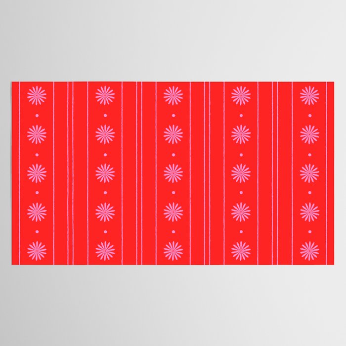 Daisy Stripes Pattern in Preppy Pink and Red Tablecloth Gallery Image 2