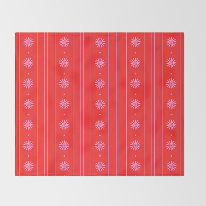 Daisy Stripes Pattern in Preppy Pink and Red Throw Blanket Gallery Image 2