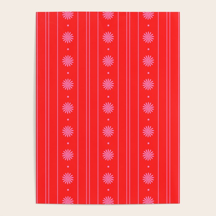 Daisy Stripes Pattern in Preppy Pink and Red Poster Gallery Image 4