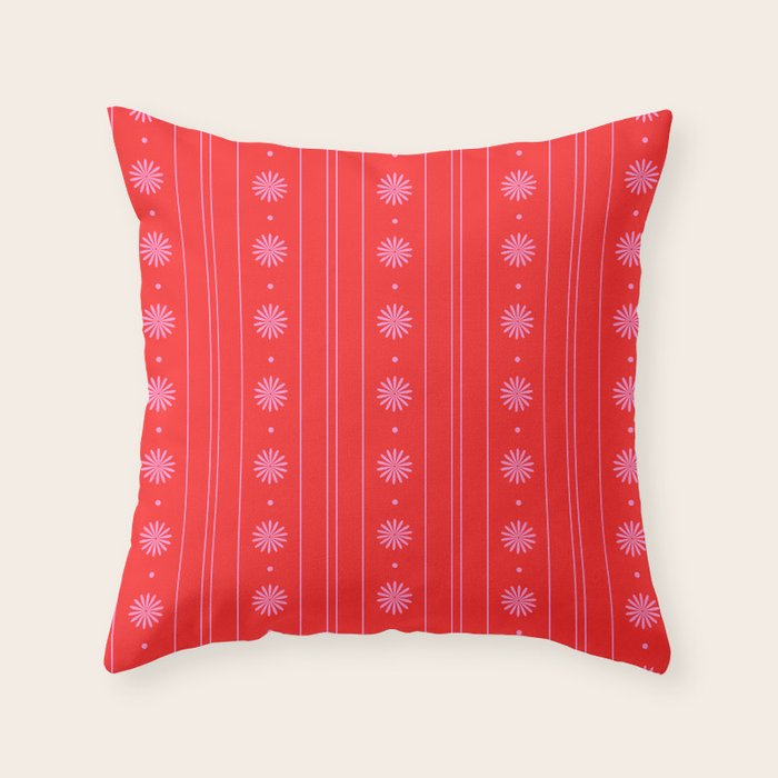 Daisy Stripes Pattern in Preppy Pink and Red Throw Pillow Gallery Image 6