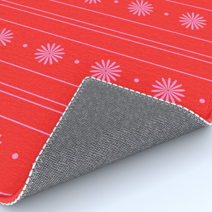 Daisy Stripes Pattern in Preppy Pink and Red Rug Gallery Image 4